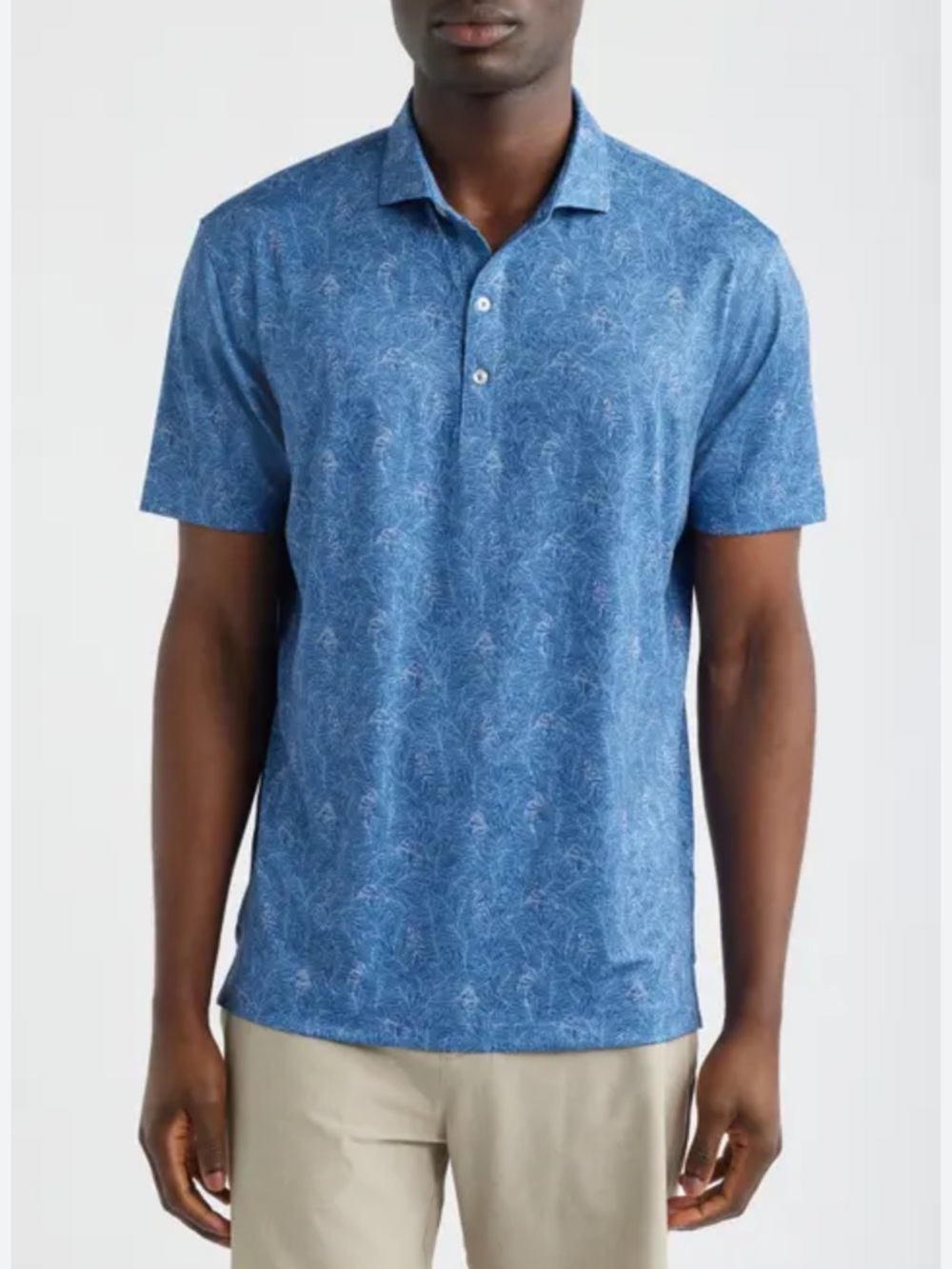 Peter Millar Pilot Mill Palm Print Pima Cotton Polo Blue X-Large